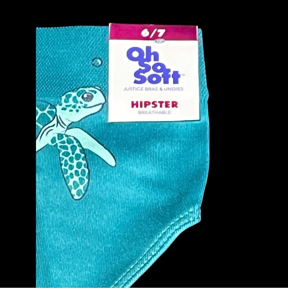 Justice Girls Hipster Underwear Size 6/7 Green Sea Turtle Keep Sea Plastic Free
